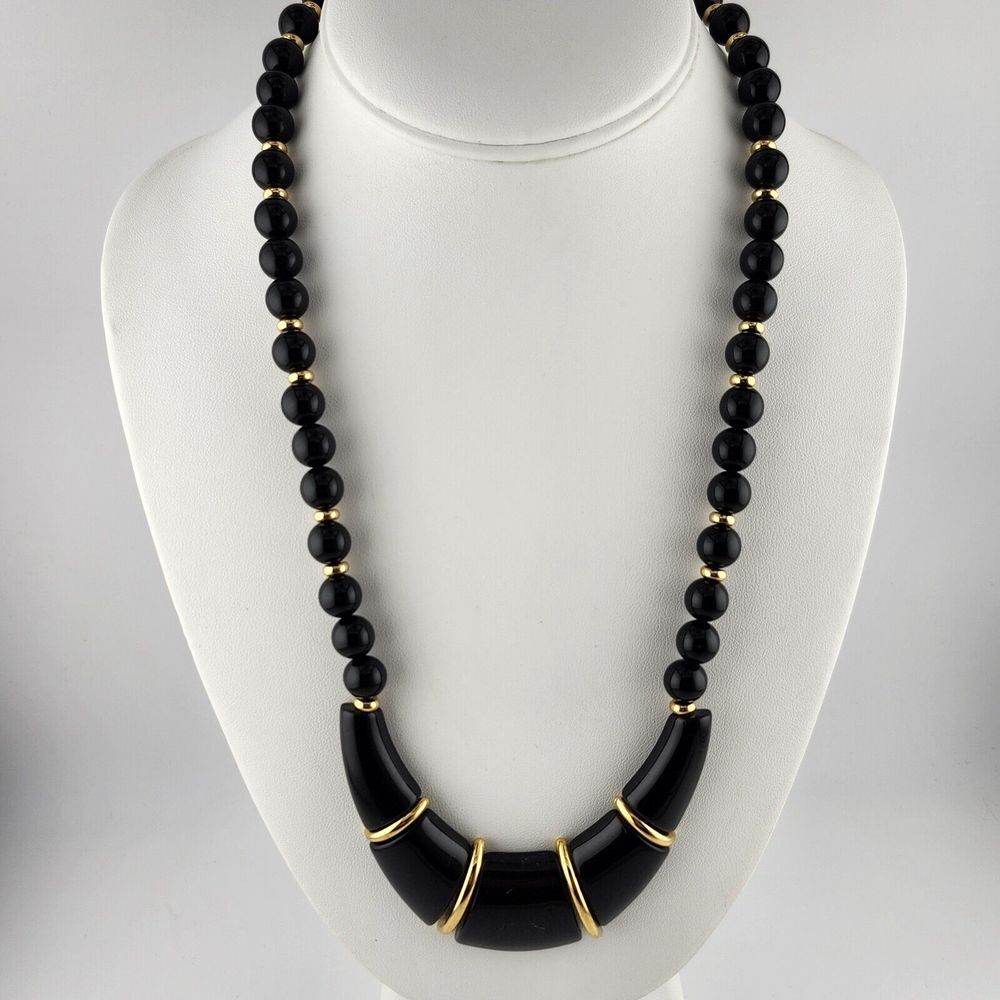 Vintage Napier Signed Black Gold‎ Lucite Modernist Chunky Necklace